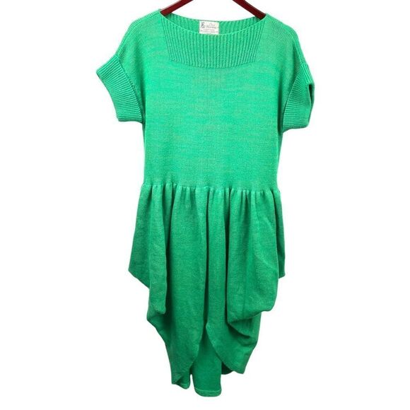 Vintage Lucie Bournival Kelly Green Short Sleeve Sweater Dress Size L - Picture 2 of 6
